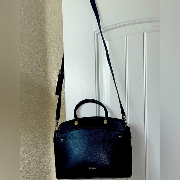 FURLA Agata Black Saffiano Leather Crossbody Handbag - Picture 15 of 16